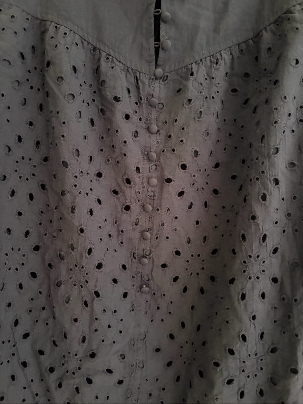 Simplee Apparel Navy Eyelet Ruffle-Neck Button-Front Blouse - Picture 2 of 7